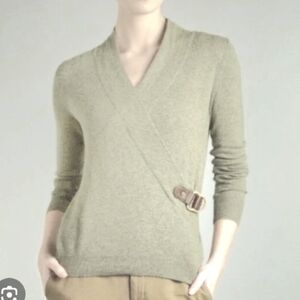 Lauren Ralph Lauren Heathered Green Faux Wrap Sweater XL Wool Cashmere Angora